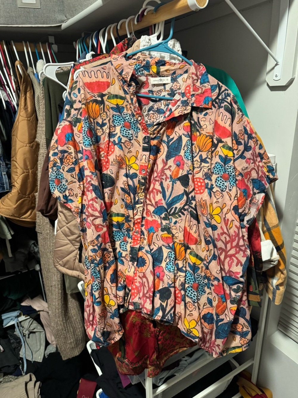 NATURAL LIFE Pink Floral Button-Up Top with Multicolor Print